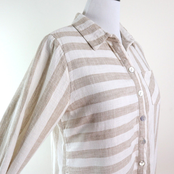 Soft Surroundings Size L Camina Linen Blend Tunic Stripe Cream Brown - Picture 7 of 11